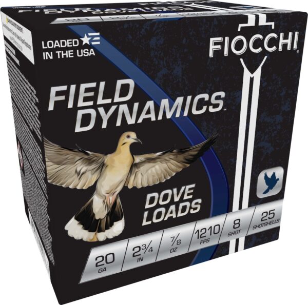 FIOCCHI DOVE&QUAIL AMO 20GA 2.75 IN 7/8 OZ #8 1210FPS 25-RD ( 10 BOXES PER CASE) — view 1