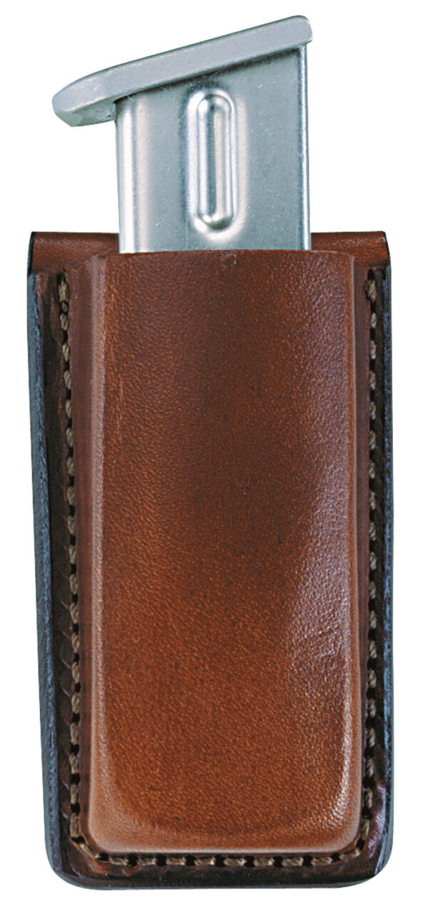 Bianchi 10737 Open Top Mag Pouch  Single Tan Leather Belt Clip Compatible w/ 9mm/40/ 45/380 Belts 1.75" Wide — view 1