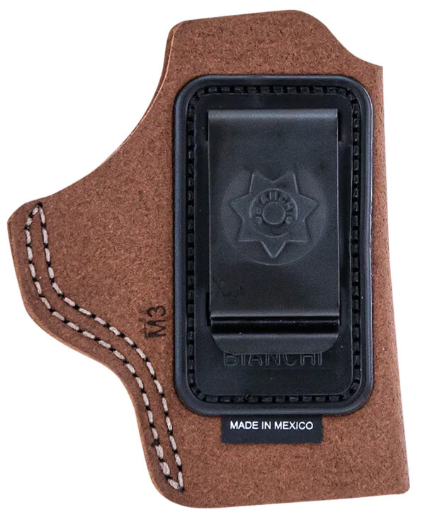 Bianchi 18026 6C  IWB Tan Leather Belt Clip Compatible w/Glock 19/23/26/27/36 Right Hand — view 1