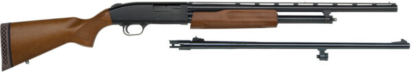 Mossberg 54188 500 Bantam Combo Youth 20 Gauge Pump 3" 5+1 Blued 22" Vent Rib/24" Fully-Rifled Barrels, Blued Steel Receiver, Fixed Wood Stock, Right Hand, Accu-Set Full Rifled Bore Choke — view 1