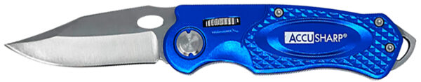 AccuSharp 701C Sport  3" Folding Plain Stainless Steel Blade/Blue Anodized Aluminum Handle Includes Belt Clip — view 1