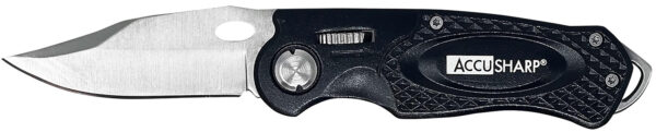 AccuSharp 703C Sport  3" Folding Plain Stainless Steel Blade/Black Anodized Aluminum Handle Includes Belt Clip — view 1