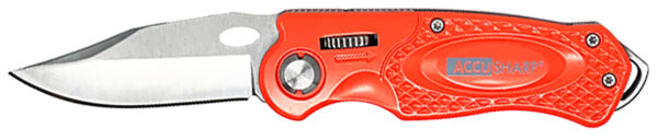 AccuSharp 709C Sport  3" Folding Plain Stainless Steel Blade/Blaze Orange Anodized Aluminum Handle Includes Belt Clip — view 1