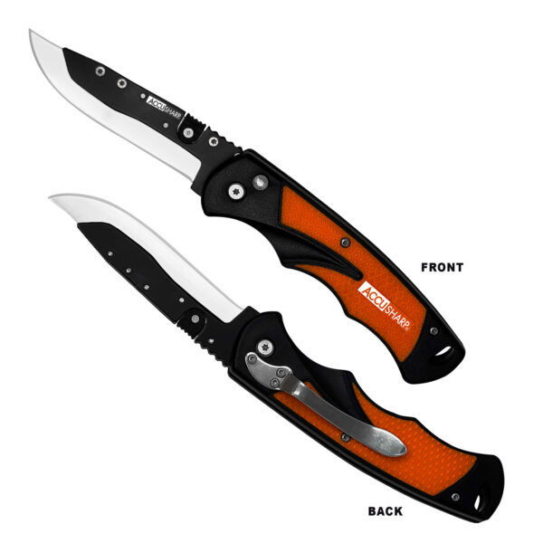 AccuSharp 741C Replaceable Blade Razor  3.50" Folding Plain Stainless Steel Blade/Blaze Orange Ergonomic Anti-Slip Anodized Aluminum Handle/ Includes 2 Replacement Blades/Belt Clip — view 1
