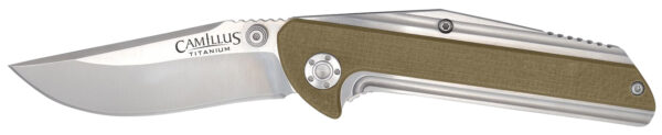 Camillus 19195 Sevens  2.75" Folding Plain Silver AUS-8 Carbonitride Titanium Blade, Desert Tan/SS G10/SS Handle — view 1