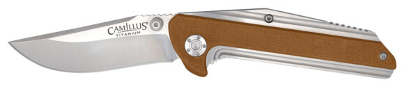 Camillus 19196 Sevens  2.75" Folding Plain Silver AUS-8 Carbonitride Titanium Blade, Desert Tan/SS G10/SS Handle — view 1