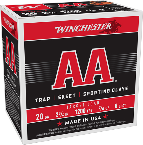 WINCHESTER AA 20GA 2.75" 7/8OZ - #8 1200FPS 250RD CASE LOT — view 1