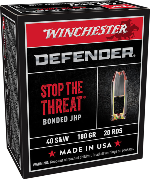 Winchester Ammo S40SWPDB1 Defender  40S&W 180gr Bonded Jacket Hollow Point 20 Per Box/10 Case — view 1