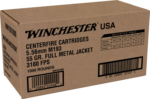 WINCHESTER USA 5.56X45 55GR - FMJ 1000RD CASE LOT — view 1