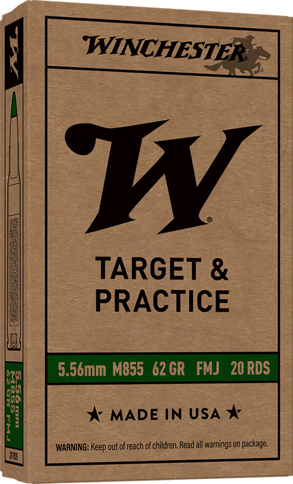 Winchester Ammo WM855K USA M855 Green Tip 5.56x45mmNATO 62gr Full Metal Jacket Lead Core 20 Per Box/50 Case — view 1