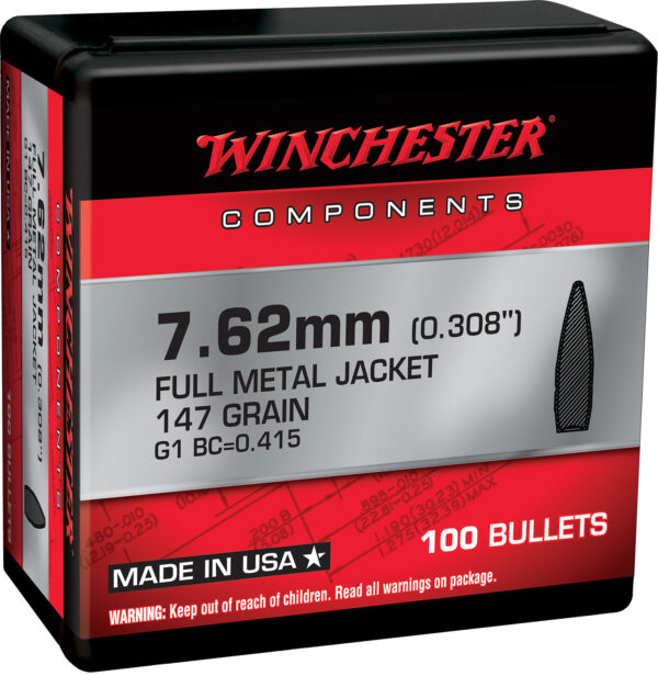 Winchester Ammo WB762M147X Centerfire Rifle  7.62mm 147gr Full Metal Jacket Boat Tail 100 Per Box/10 Case — view 1