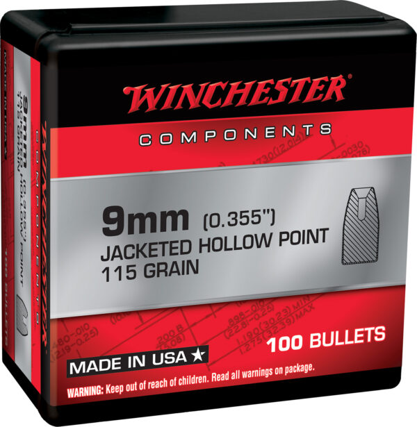 Winchester Ammo WB9JHP115X Centerfire Handgun Reloading 9mm 115gr Jacketed Hollow Point 100 Per Box/10 Case — view 1