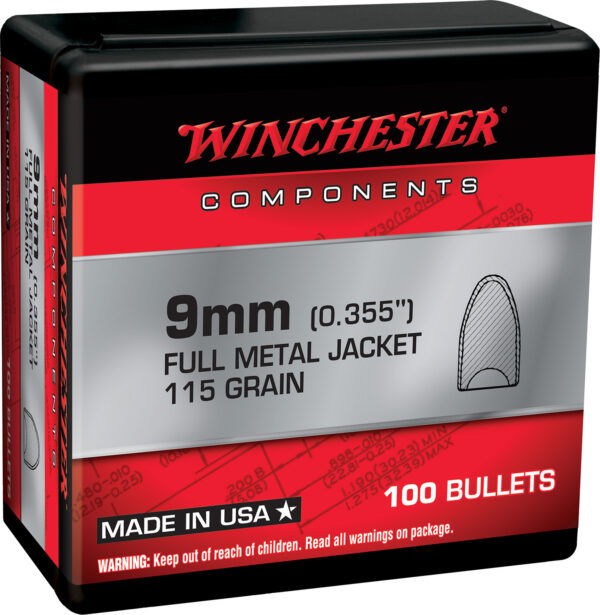 Winchester Ammo WB9MC115X Centerfire Handgun Reloading 9mm 115gr Full Metal Jacket Flat Base 100 Per Box/10 Case — view 1