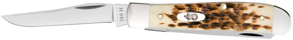 Case 00013 Trapper  Mini 2.70"/2.75" Folding Clip Point/Spey Plain Mirror Polished Tru-Sharp SS Blade, Peach Seed Jigged Amber Bone Handle — view 1