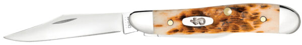 Case 00045 Peanut  2.10"/1.53" Folding Clip Point/Pen Plain Mirror Polished Tru-Sharp SS Blade, Peach Seed Jigged Amber Jigged Bone Handle — view 1