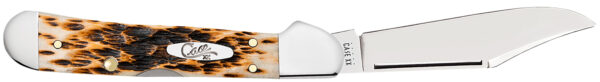 Case 00133 CopperLock  Mini 2.72" Folding Clip Point Plain Mirror Polished Tru-Sharp SS Blade/Peach Seed Jigged Amber Bone Handle — view 1