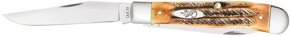 Case 03573 Trapper  3.25" Folding Clip Point/Spey Plain Mirror Polished Tru-Sharp SS Blades, Burnt Dark Amber 6.5 BoneStag Handle — view 1