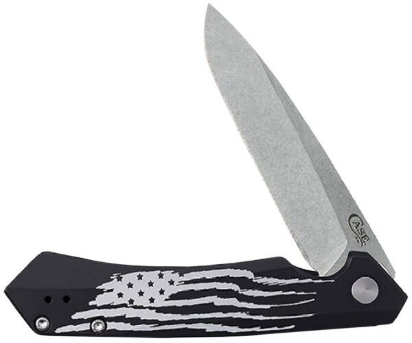 Case 10857 Kinzua  Folding Spear Point Plain Stonewashed S35VN SS Blade, Black Anodized w/US Flag Aluminum Handle — view 1