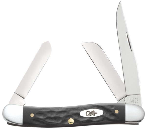 Case 18222 Stockman  Medium Folding, 2.57"/1.88"/1.71" Clip Point/Sheepsfoot/Spey Plain Mirror Polished Tru-Sharp SS Blade, Rough Black Jigged Synthetic Handle — view 1