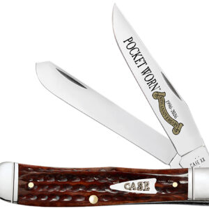 Case 55230 Pocket Worn Trapper Folding Clip Point/Spey Plain Mirror Polished Tru-Sharp SS Blade, Corn Cob Jigged Mahogany Bone Handle