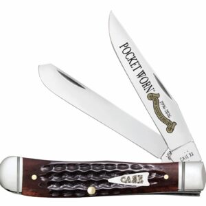 Case 55231 Pocket Worn Trapper Mini Folding 2.75" Clip Point & Spey Plain Mirror Polished Tru-Sharp SS Blades, Corn Cob Jigged Mahogany Bone Handle