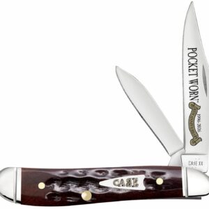 Case 55234 Pocket Worn Peanut Folding 2.26" Clip Point/1.50" Pen Plain Tru-Sharp SS Blade, Mahogany Corn Cob Jigged Bone Handle