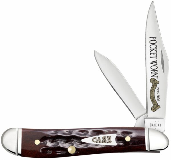 Case 55234 Pocket Worn Peanut Folding 2.26" Clip Point/1.50" Pen Plain Tru-Sharp SS Blade, Mahogany Corn Cob Jigged Bone Handle — view 1