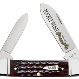 Case 55235 Pocket Worn Canoe Folding 2" Pen/2.63" Spear Plain Tru-Sharp SS Blade, Mahogany Corn Cob Jigged Bone Handle