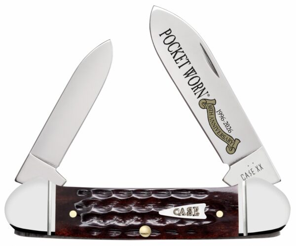 Case 55235 Pocket Worn Canoe Folding 2" Pen/2.63" Spear Plain Tru-Sharp SS Blade, Mahogany Corn Cob Jigged Bone Handle — view 1