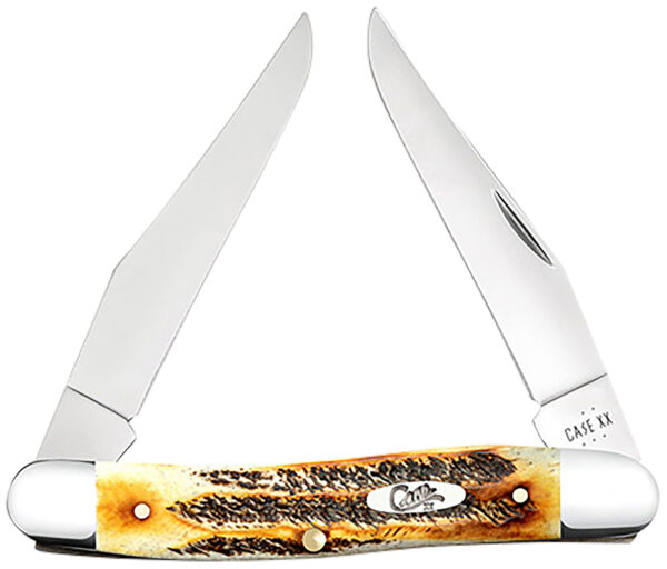 Case 65346 Muskrat  2.90" Folding Clip Point Plain Polished Tru-Sharp SS Blade, Burnt Dark Amber 6.5 BoneStag Handle — view 1