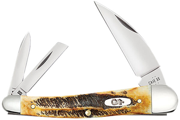 Case 65347 Seahorse Whittler Seahorse Whittler Folding Coping/Pen/Wharncliffe Plain Mirror Polished Tru-Sharp SS Blade, Burnt Dark Amber 6.5 BoneStag Handle — view 1