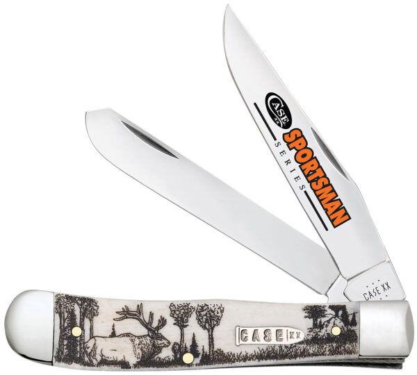 Case 81222 Trapper Sportsman Folding Clip Point/Spey Plain Mirror Polished Tru-Sharp SS Blade/Elk Embellished Natural Bone Handle — view 1