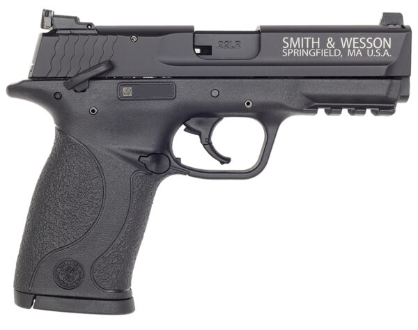 Smith & Wesson 108390 M&P 22  Compact Frame 22 LR 10+1, 3.60" Black Steel Barrel, Black Hard Coat Anodized Serrated Slide, Black Polymer Frame w/Picatinny Rail Frame & Grip, Ambidextrous, Thumb Safety — view 1