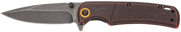 Browning 003220581 Buckmark  EDC Slim 3.13" Folding Drop Point Plain Black Stonewashed D2 Steel Blade, Bronze Stonewashed Polymer Handle — view 1