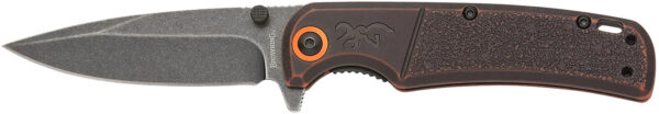 Browning 3220581B Buckmark  EDC Slim 3.13" Folding Drop Point Plain Black Stonewashed D2 Steel Blade, Bronze Stonewashed Polymer Handle, Box Packaging — view 1