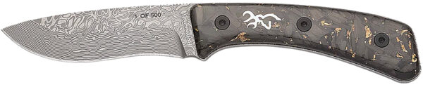 Browning 3220570B Rock  3.50" Fixed Drop Point Plain Acid Etch Damascus Blade, Carbon Fiber Handle — view 1