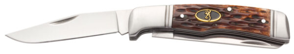 Browning 3220012 Joint Venture  2.88" Folding Drop Point/Spey Point Plain 8Cr13MoV SS Blade Brown Jigged Bone Handle — view 1