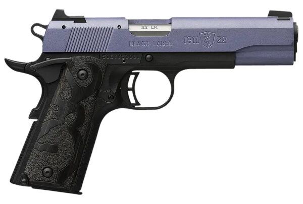 Browning 051893490 1911 Black Label Full Size Frame 22 LR 10+1, 4.25" Matte Stainless Steel Barrel, Crushed Orchid Cerakote Serrated Slide, Matte Black Polymer Frame w/Beavertail — view 1