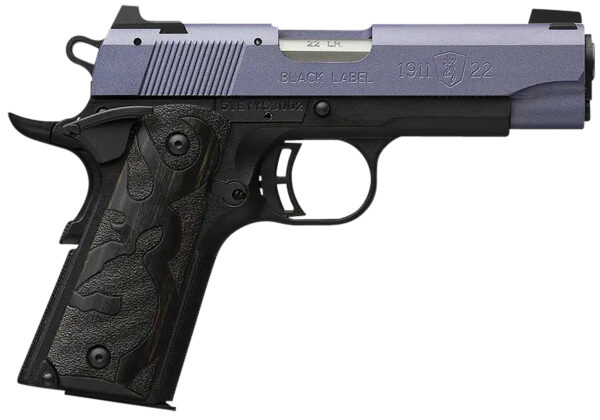 Browning 051894490 1911 Black Label Compact Frame 22 LR 10+1, 3.63" Matte Stainless Steel Barrel, Crushed Orchid Cerakote Serrated Slide, Matte Black Polymer Frame w/Beavertail — view 1