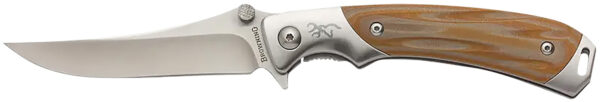 Browning 3220330 Wicked Wing  3.50" Folding Trailing Point Plain Satin 7Cr17MoV SS Blade Amber/Satin G10/SS Handle Includes Pocket Clip — view 1