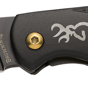 Browning 3220340 Prism 3  EDC Folding 2.38" Plain Black Oxide 7Cr17MoV SS Blade, Black w/Brass Accents & Logo Anodized Aluminum Handle, Includes Pocket Clip
