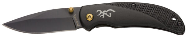 Browning 3220340 Prism 3  EDC Folding 2.38" Plain Black Oxide 7Cr17MoV SS Blade, Black w/Brass Accents & Logo Anodized Aluminum Handle, Includes Pocket Clip — view 1