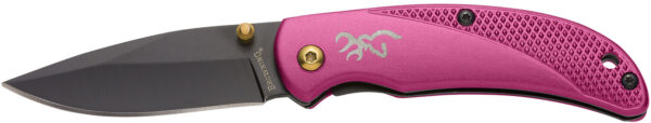 Browning 3220343 Prism 3  EDC Folding 2.38" Plain Black Oxide 7Cr17MoV SS Blade, Plum w/Brass Accents & Logo Anodized Aluminum Handle, Includes Pocket Clip — view 1