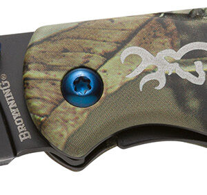 Browning 3220344 Prism 3  EDC Folding 2.38" Plain Black Oxide 7Cr17MoV SS Blade, Camo w/Brass Accents & Logo Anodized Aluminum Handle, Includes Pocket Clip