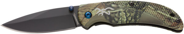 Browning 3220344 Prism 3  EDC Folding 2.38" Plain Black Oxide 7Cr17MoV SS Blade, Camo w/Brass Accents & Logo Anodized Aluminum Handle, Includes Pocket Clip — view 1
