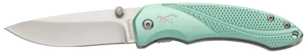 Browning 3220360 Allure  EDC 2.88" Folding Drop Point Plain 7Cr17MoV SS Blade, Mint Green Textured Anodized Aluminum Handle,  Includes Pocket Clip — view 1