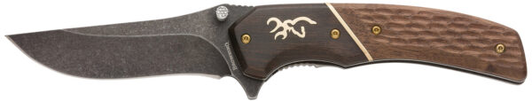 Browning 3220392 Hunter  Large 3.50" Folding Drop Point Plain Black Oxide Stonewashed 440C SS Blade/Brown Jigged Hardwood Walnut Handle Includes Pocket Clip — view 1