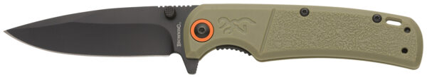 Browning 3220513 Buckmark Slim EDC 3.13" Folding Drop Point Plain Black Oxide D2 Steel Blade, Sage Textured Polymer Handle — view 1