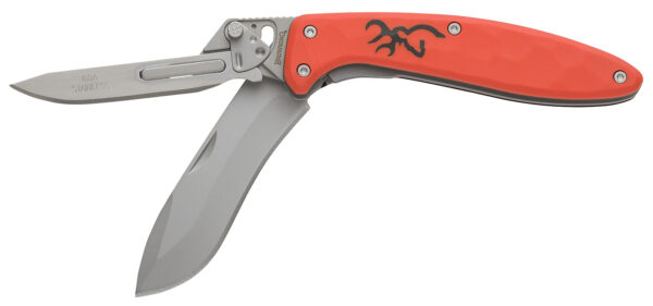 Browning 3220462 Primal Scalpel 2 2.75" Folding Drop Point/Scalpel Plain Blaze Orange 8Cr13MoV SS Blade, Blaze Orange Polymer w/Rubber Overmold Handle — view 1
