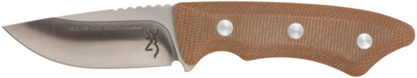 Browning 3220498B Guide Series  Small 3" Fixed Drop Point Plain Brown Satin Sandvik 14C28N SS Blade, Brown Micarta Handle — view 1